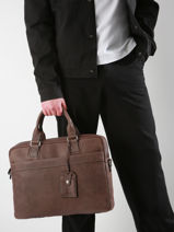 Leather Spider Briefcase 2 Compartments Etrier Brown spider ESPI8022-vue-porte