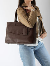 Leather Flandres Business Bag With 15" Laptop Sleeve Leather Etrier Brown flandres EFLA823B-vue-porte